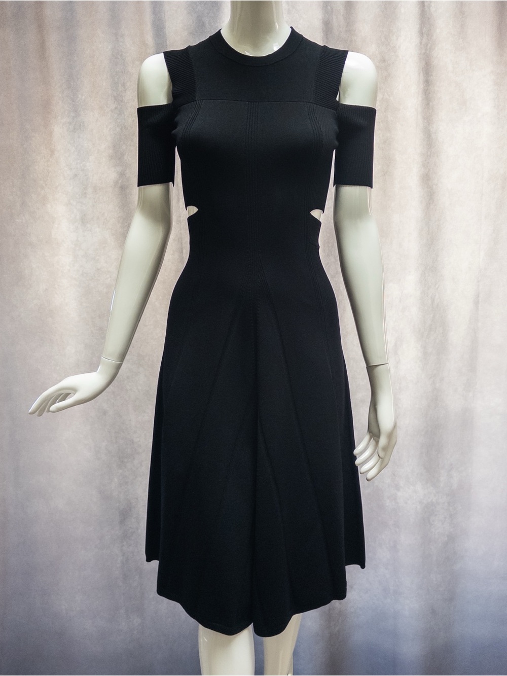 Maje‎ Ristourne Cold Shoulder Black Cut Out Midi Knit Dress, Size 2
